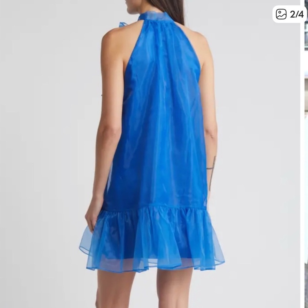 NWOT CHELSEA28 Royal Blue Organza Mini Dress Bow Halter Sleeveless Cocktail - Picture 2 of 9
